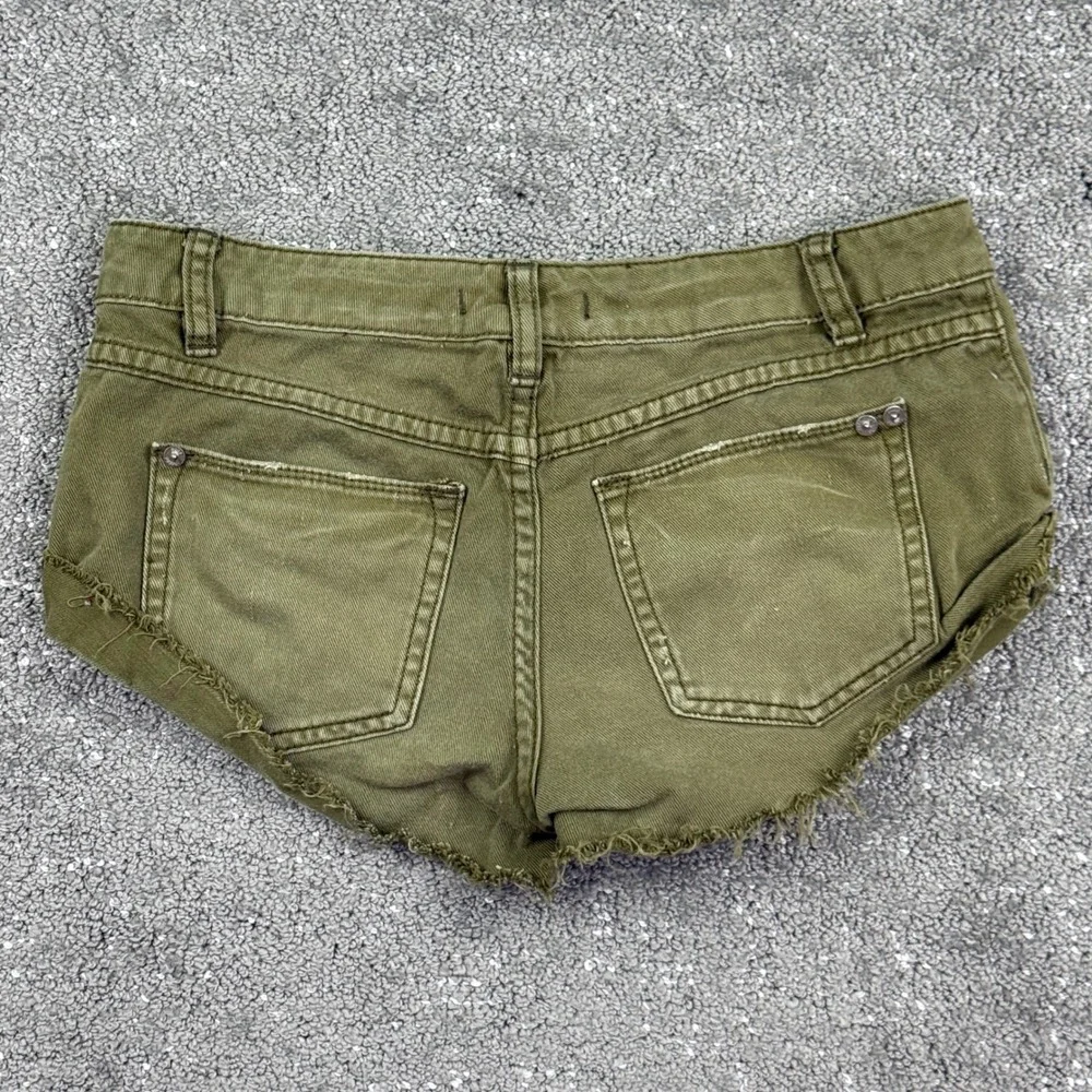 Free People Denim Shorts Womens 24 Olive Green Distressed Raw Hem Cut Offs